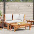vidaXL 3-tlg. Garten-Lounge-Set mit Creme Kissen Akazie Massivholz