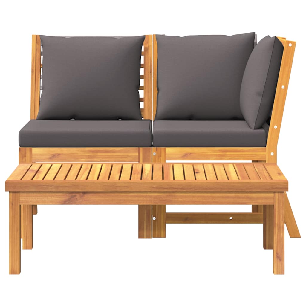 vidaXL 3-tlg. Garten-Lounge-Set mit Dunkelgrauem Kissen Akazienholz