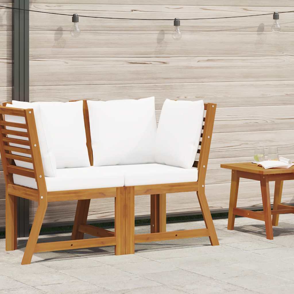 vidaXL Modular-Ecksofa mit Cremeweißen Kissen Akazie Massivholz
