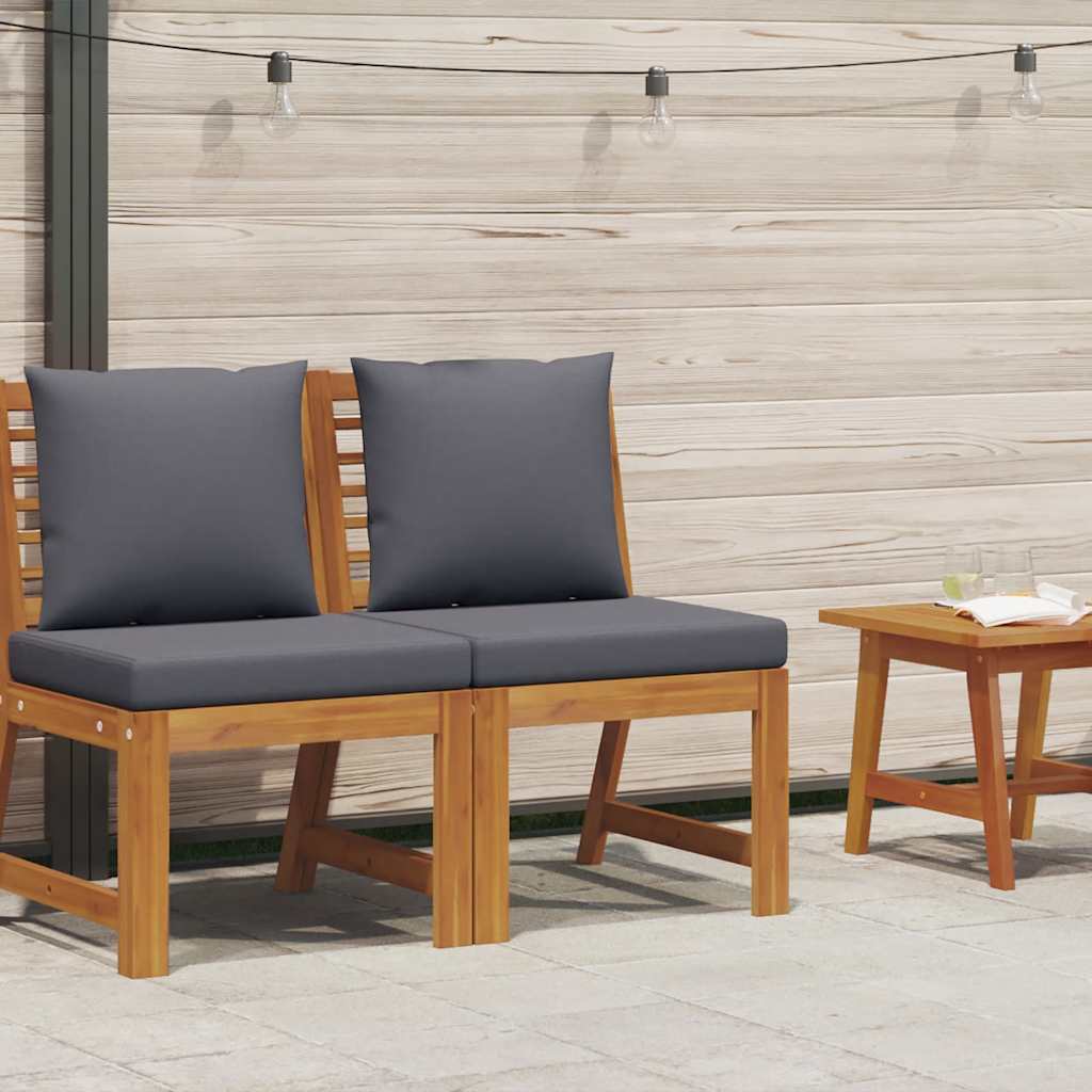 vidaXL Modular-Mittelsofa mit Dunkelgrauen Kissen Akazie Massivholz