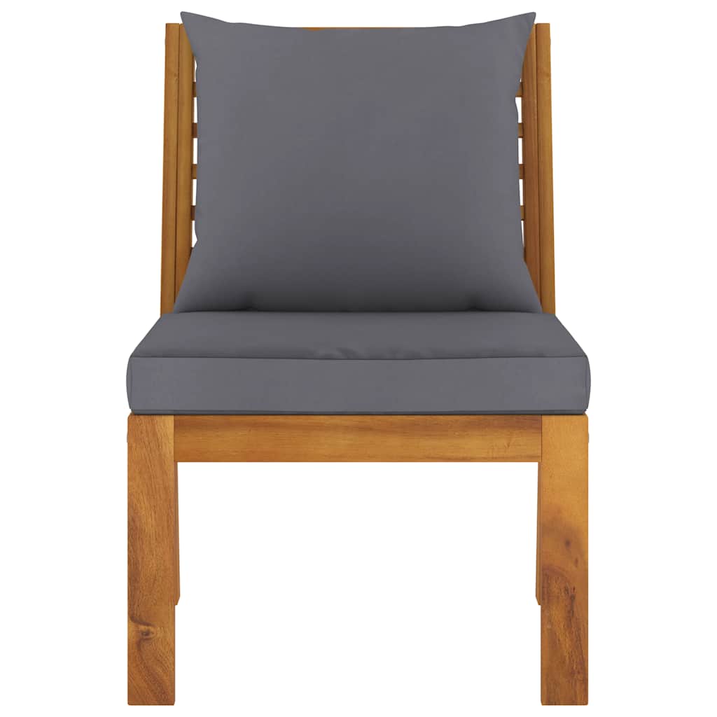 vidaXL Modular-Mittelsofa mit Dunkelgrauen Kissen Akazie Massivholz