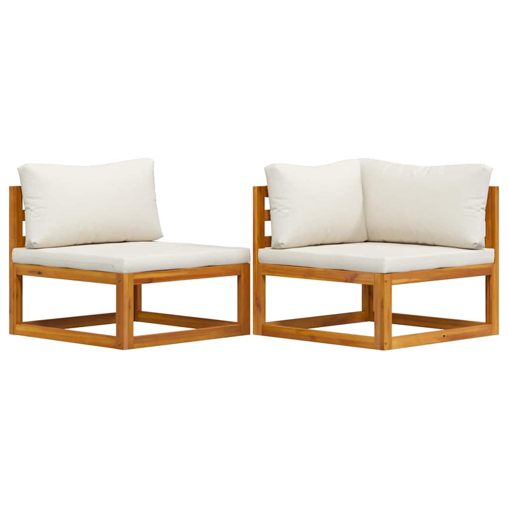 vidaXL 2-tlg. Sofa-Set mit cremeweißen Kissen Akazie Massivholz