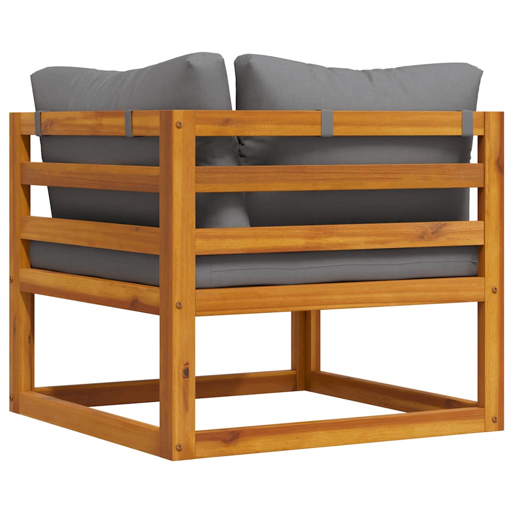 vidaXL Modular-Ecksofa mit Dunkelgrauen Kissen Akazie Massivholz