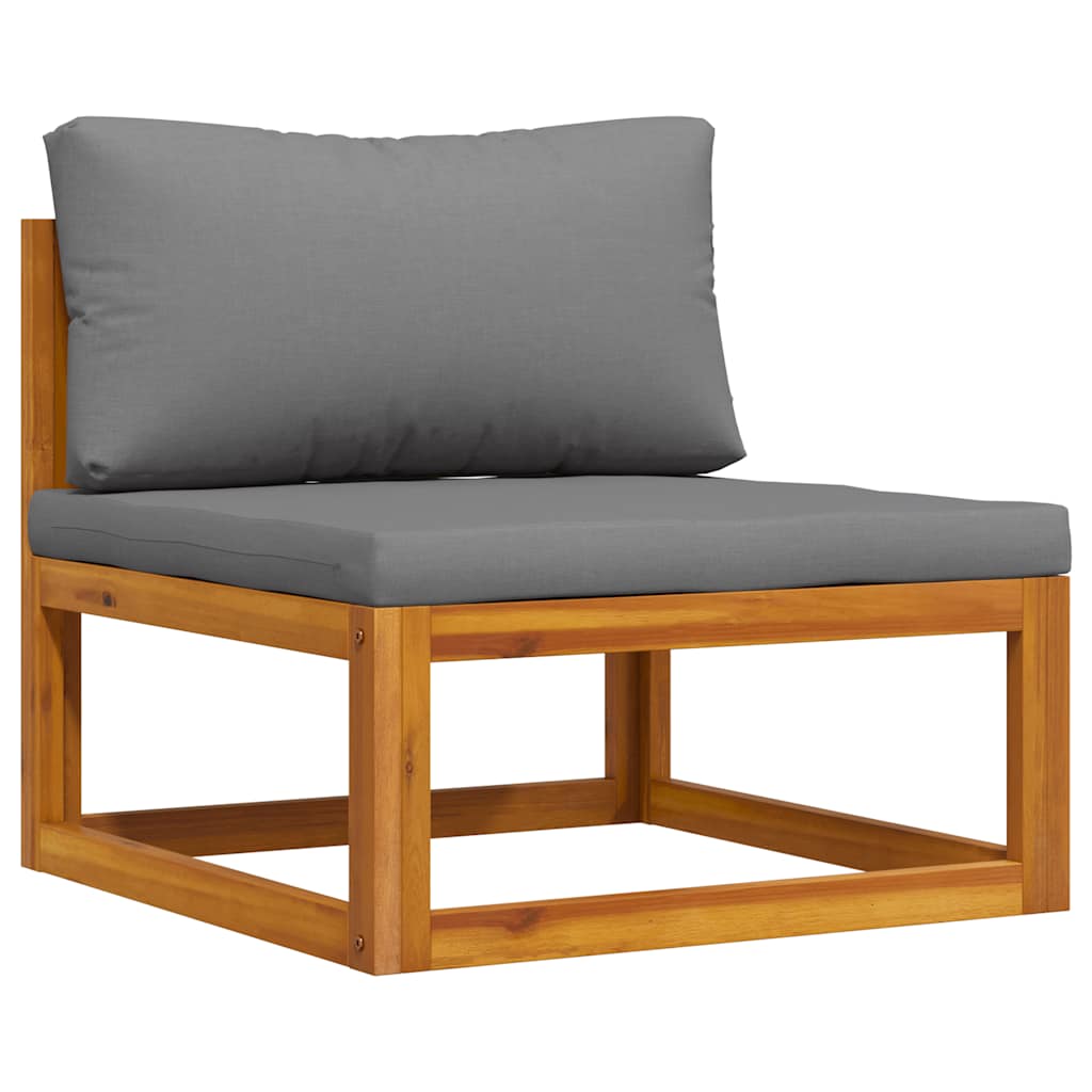 vidaXL Modular-Mittelsofa mit Dunkelgrauen Kissen Akazie Massivholz