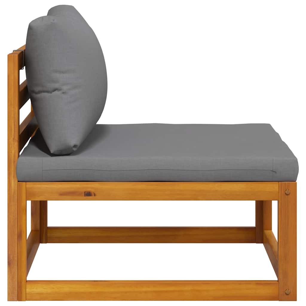vidaXL Modular-Mittelsofa mit Dunkelgrauen Kissen Akazie Massivholz