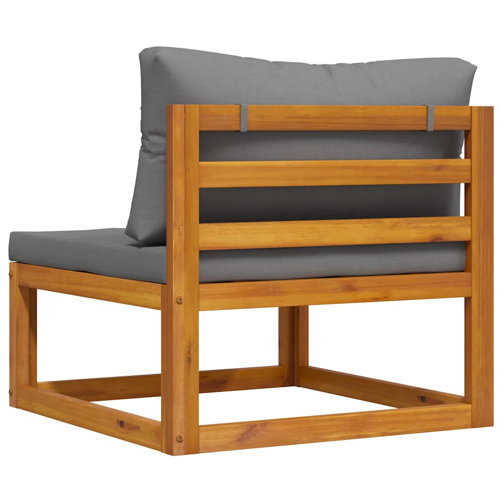 vidaXL Modular-Mittelsofa mit Dunkelgrauen Kissen Akazie Massivholz