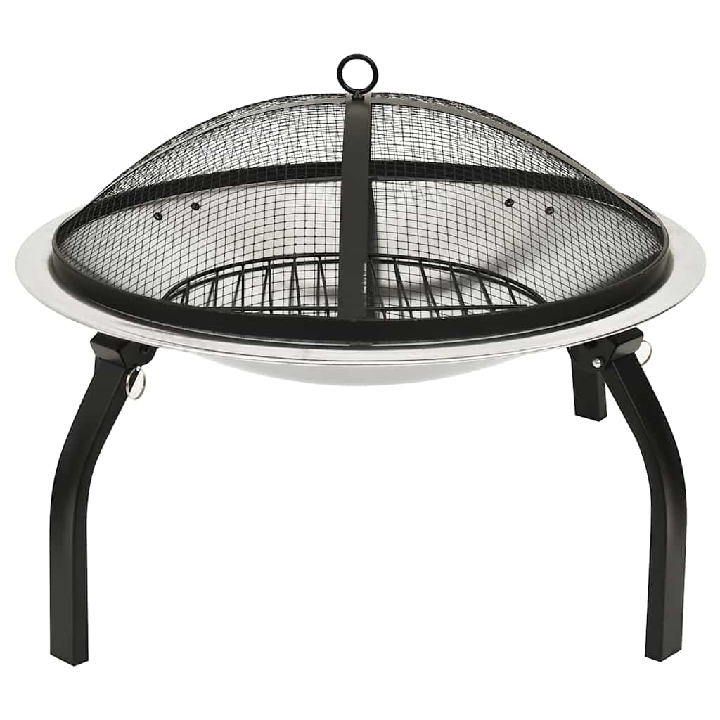 vidaXL 2in1 Feuerschale und Grill mit Schürhaken 56x56x49 cm Edelstahl