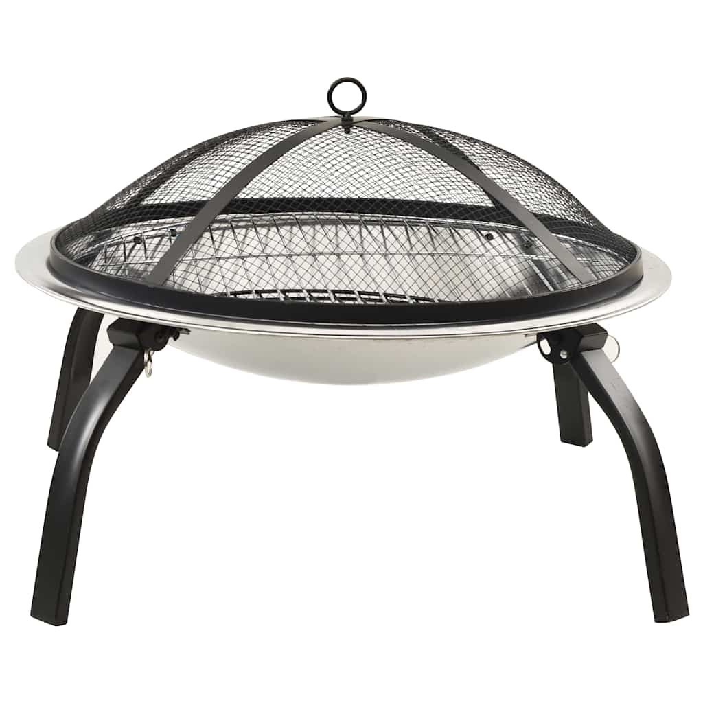 vidaXL 2in1 Feuerschale und Grill mit Schürhaken 56x56x49 cm Edelstahl