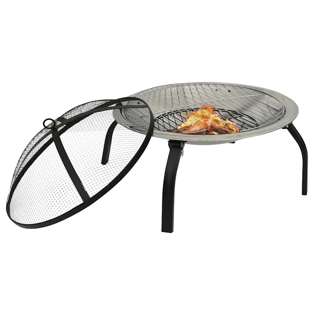 vidaXL 2in1 Feuerschale und Grill mit Schürhaken 56x56x49 cm Edelstahl