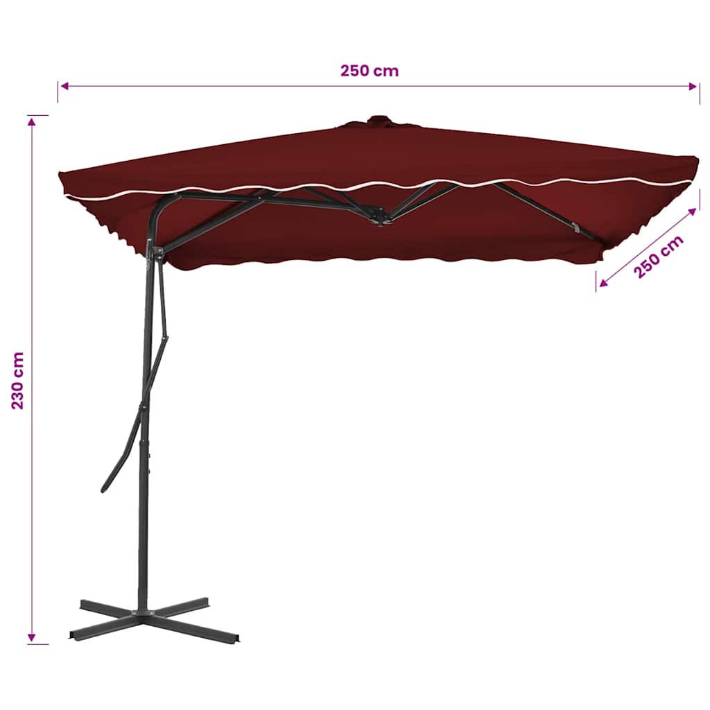 vidaXL Sonnenschirm mit Stahl-Mast 250x250x230 cm Bordeauxrot