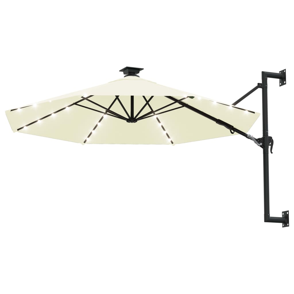 vidaXL Sonnenschirm zur Wandmontage mit LEDs 300 cm Sandweiß