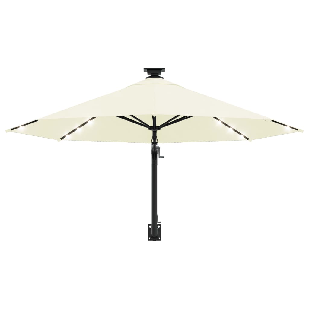 vidaXL Sonnenschirm zur Wandmontage mit LEDs 300 cm Sandweiß
