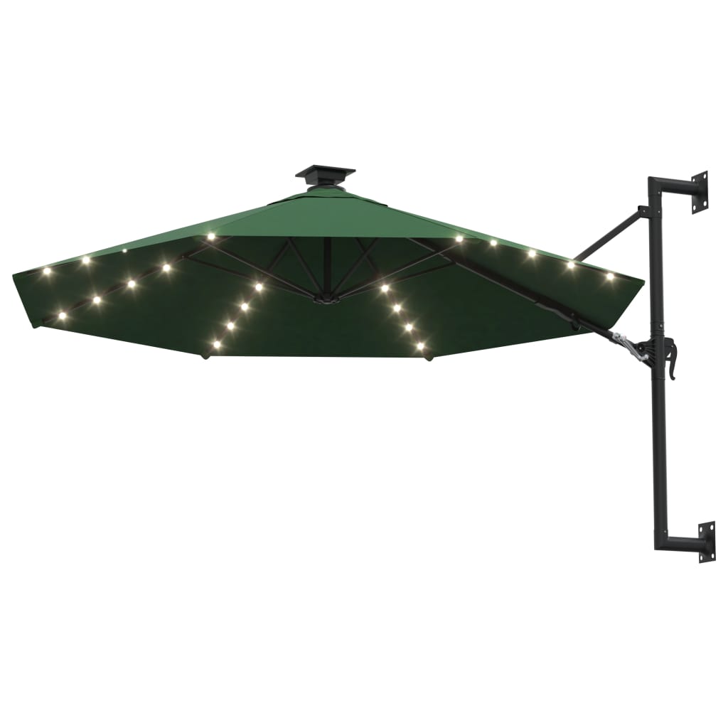 vidaXL Sonnenschirm zur Wandmontage mit LEDs 300 cm Grün