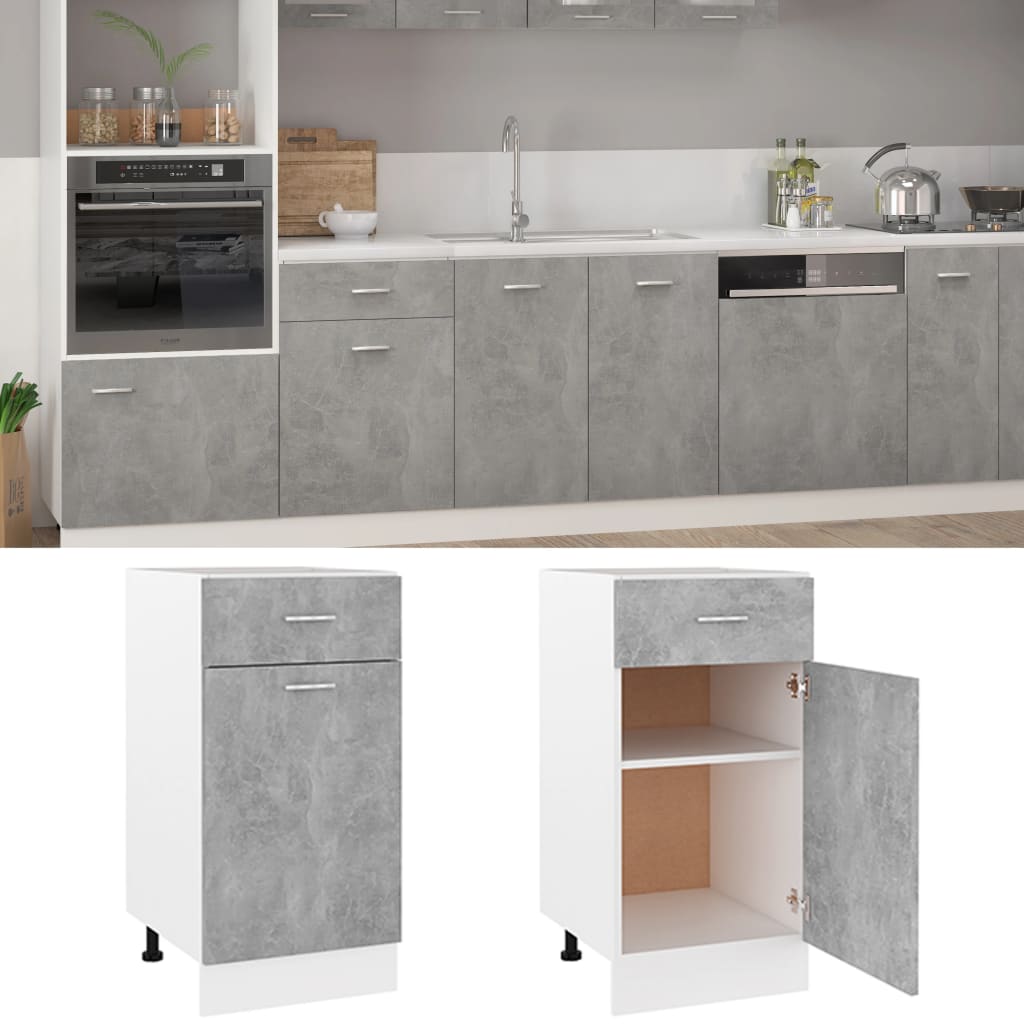 vidaXL Schubunterschrank Betongrau 40x46x81,5 cm Holzwerkstoff