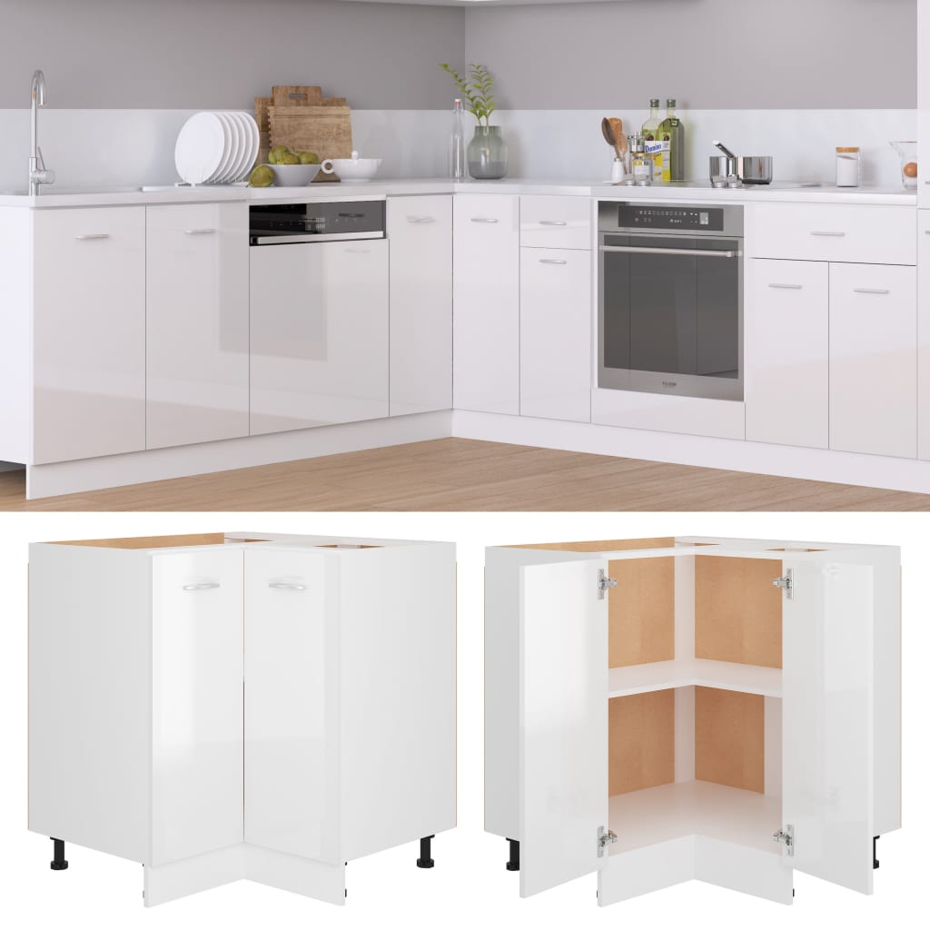 vidaXL Eckunterschrank Lyon Hochglanz-Weiß 75,5x75,5x81,5 cm Holzwerkstoff