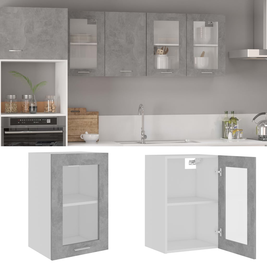 vidaXL Hängeglasschrank Lyon Betongrau 40x31x60 cm Holzwerkstoff
