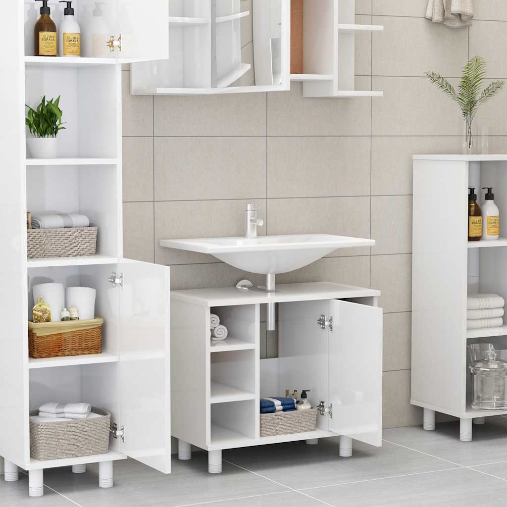vidaXL Badezimmerschrank Hochglanz-Weiß 60x32x53,5 cm Holzwerkstoff
