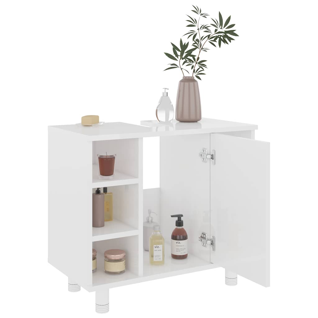vidaXL Badezimmerschrank Hochglanz-Weiß 60x32x53,5 cm Holzwerkstoff