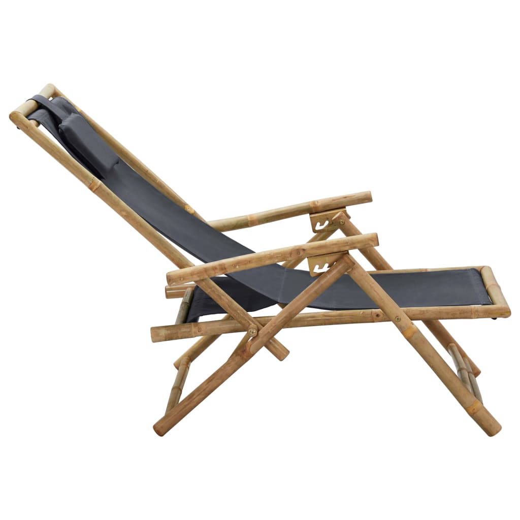 vidaXL Relaxstuhl Verstellbar Dunkelgrau Bambus und Stoff