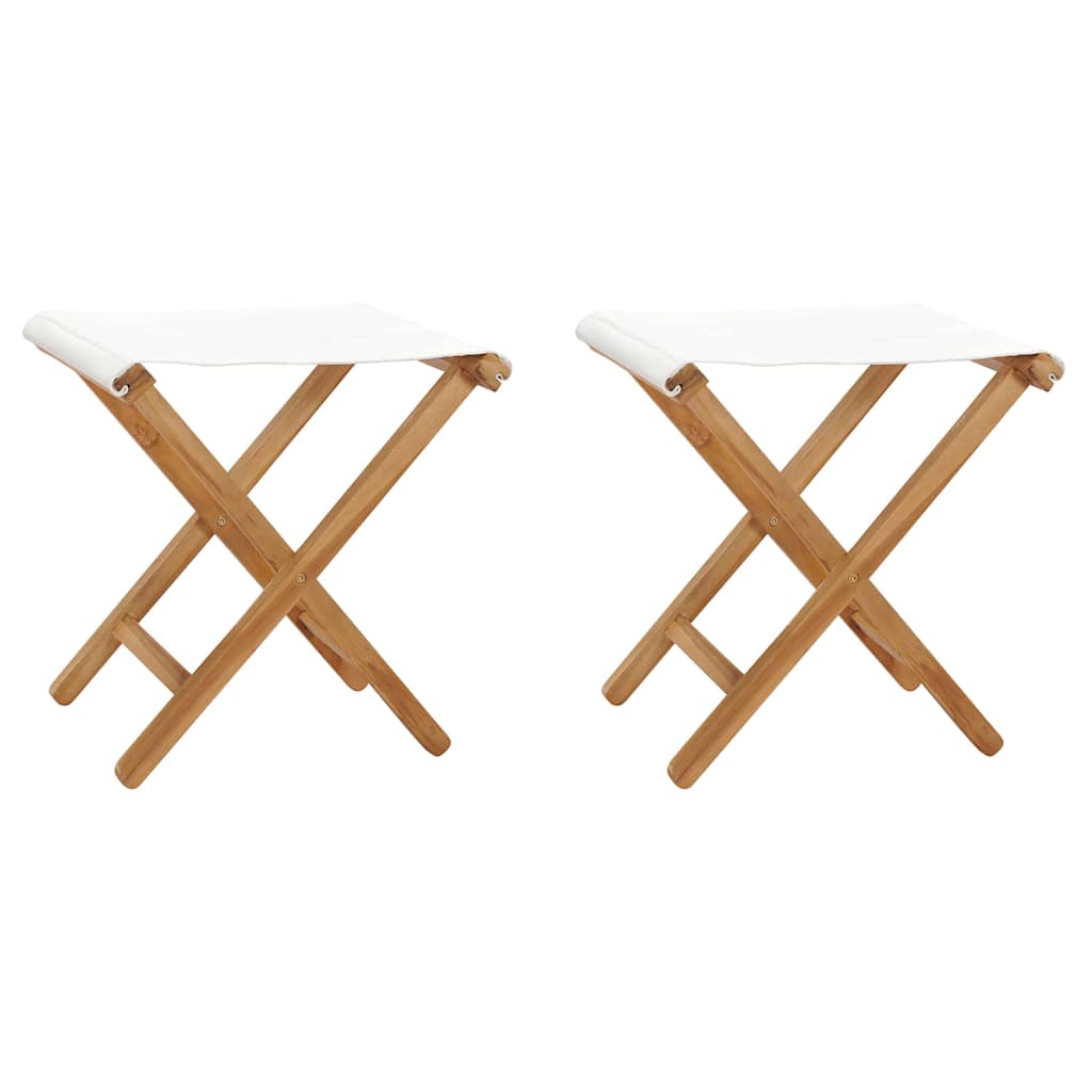 vidaXL Klappstühle 2 Stk. Teak Massivholz und Stoff Cremeweiß