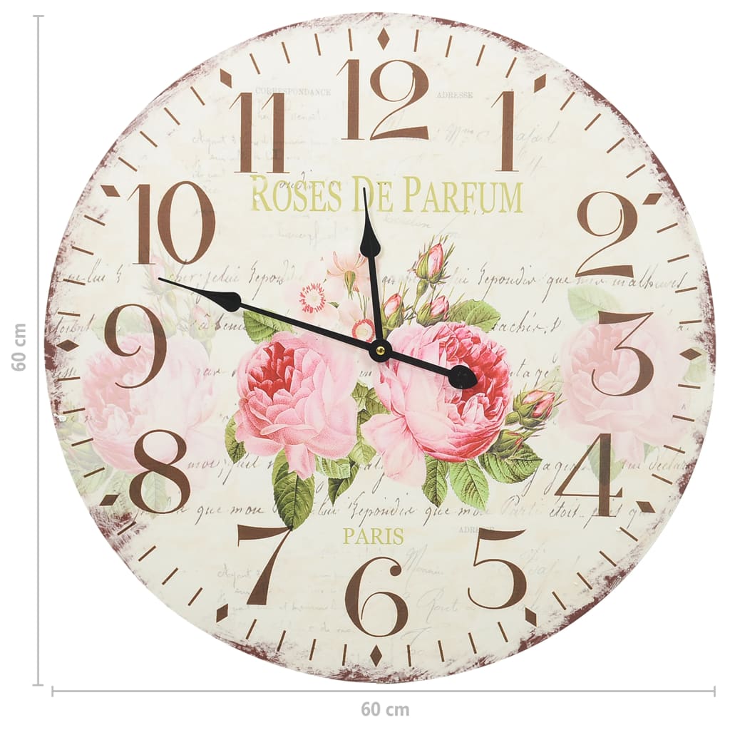 vidaXL Vintage Wanduhr Blumen 60 cm