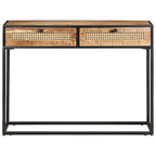vidaXL Konsolentisch 100x35x75 cm Raues Mangoholz und Rohrgeflecht