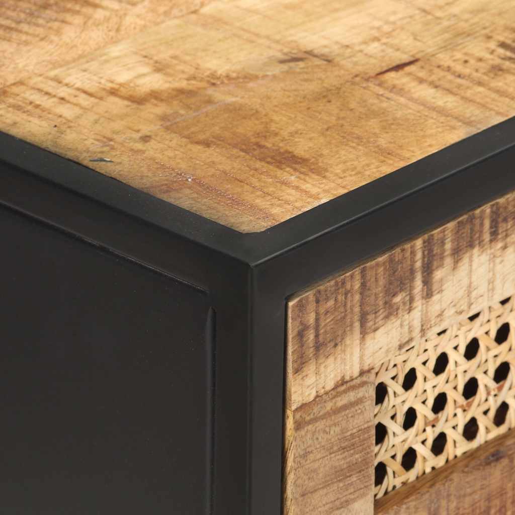 vidaXL Konsolentisch 100x35x75 cm Raues Mangoholz und Rohrgeflecht