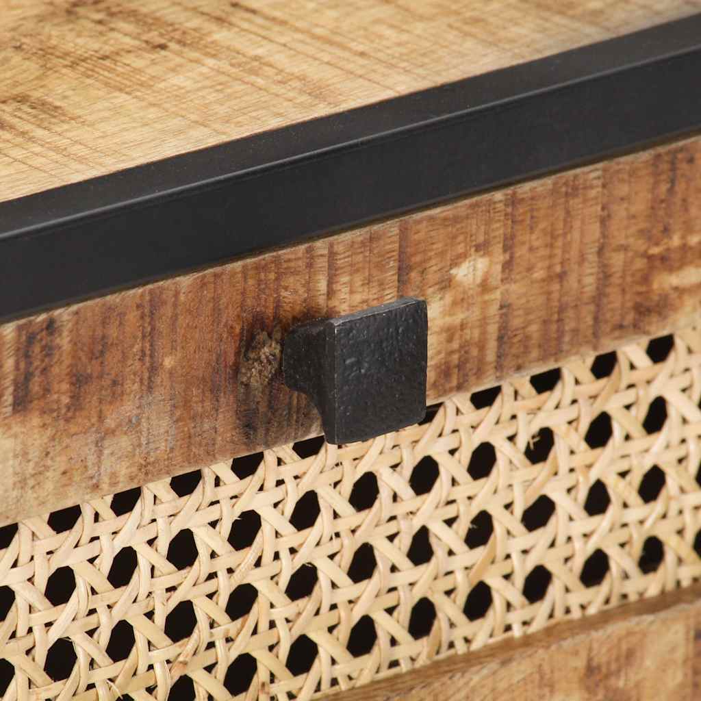 vidaXL Konsolentisch 100x35x75 cm Raues Mangoholz und Rohrgeflecht