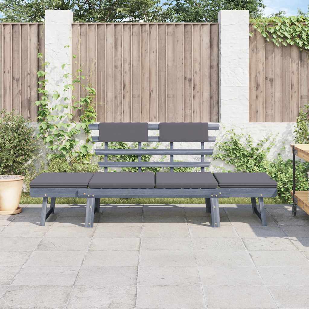 vidaXL Gartenbank mit Auflagen 2-in-1 190 cm Grau Massivholz Akazie