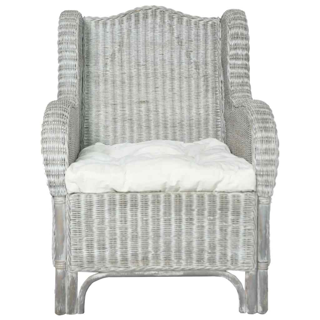 vidaXL Sessel mit Kissen Grau Natürliches Rattan und Leinen