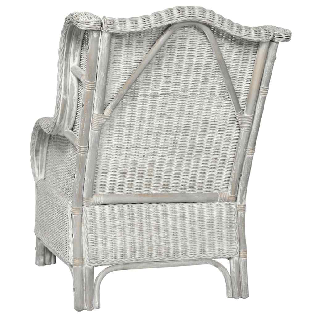 vidaXL Sessel mit Kissen Grau Natürliches Rattan und Leinen