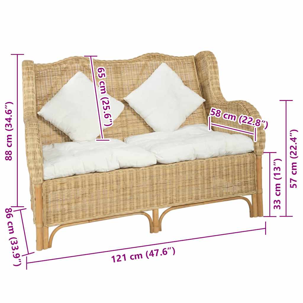 vidaXL 2-Sitzer-Sofa Natürliches Rattan und Leinen