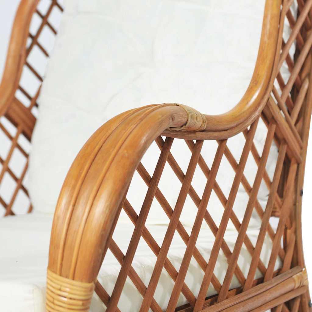 vidaXL Sessel mit Kissen Hellbraun Rattan und Leinen