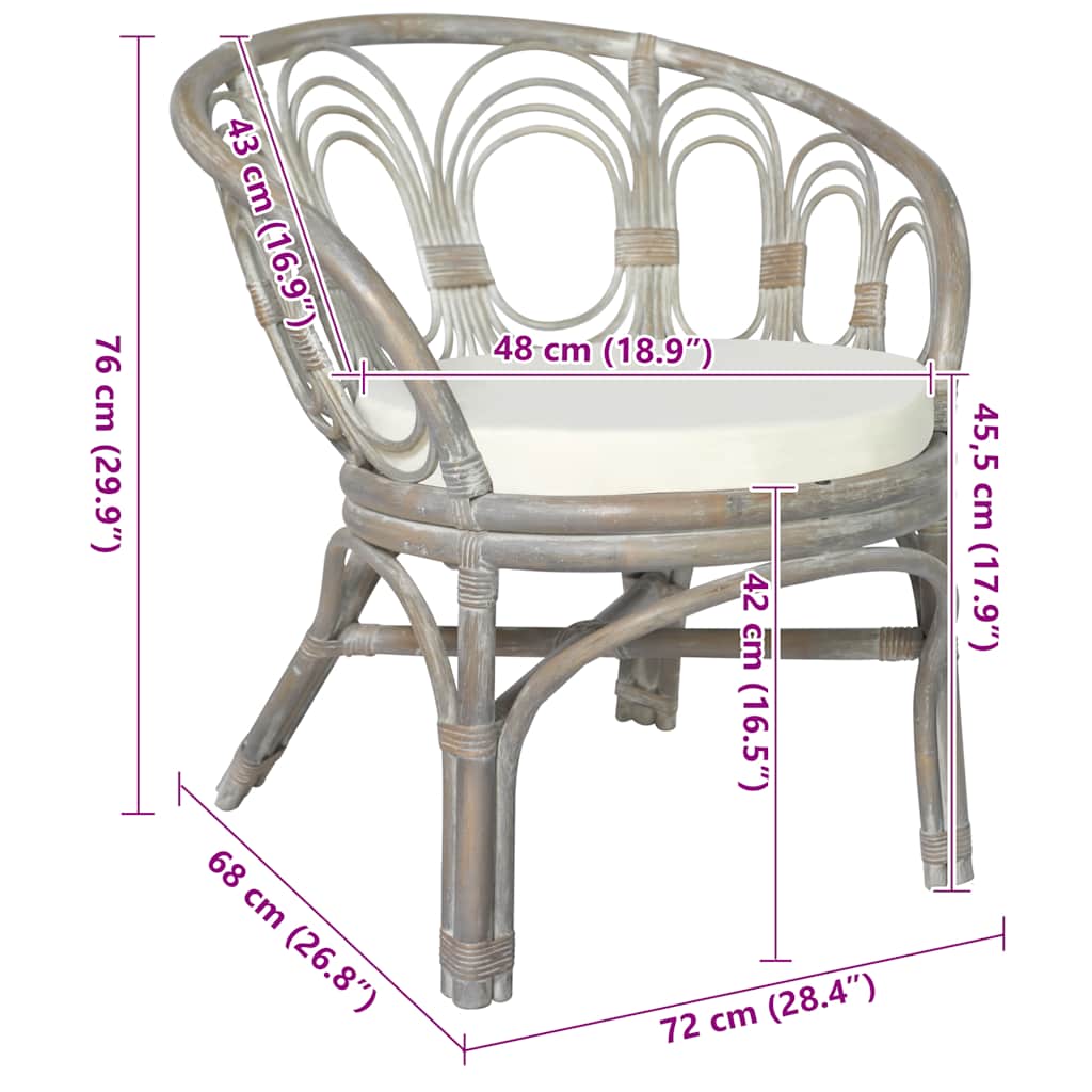 vidaXL Esszimmerstuhl mit Kissen Grau Natur Rattan Leinen