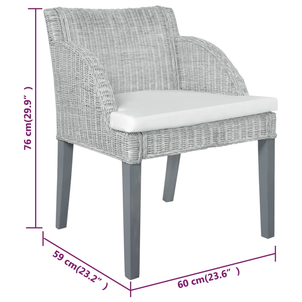 vidaXL Esszimmerstuhl mit Kissen Grau Natur Rattan