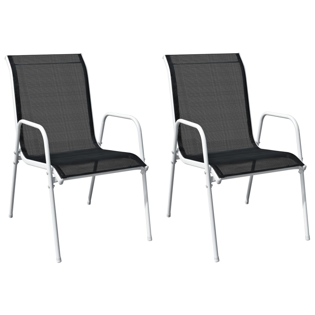 vidaXL Stapelbare Gartenstühle 2 Stk. Stahl und Textilene Schwarz