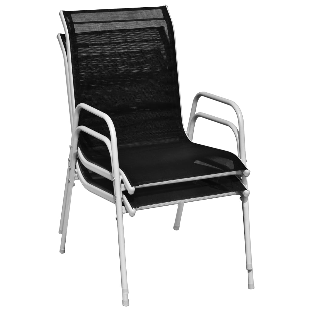 vidaXL Stapelbare Gartenstühle 2 Stk. Stahl und Textilene Schwarz