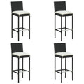 vidaXL Garten-Barhocker mit Kissen 4 Stk. Schwarz Poly Rattan