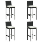 vidaXL Garten-Barhocker mit Kissen 4 Stk. Schwarz Poly Rattan