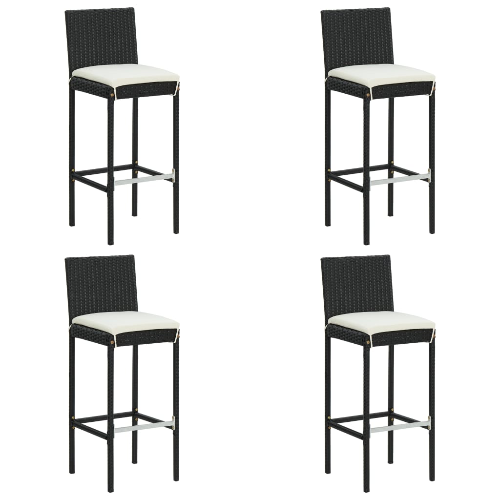 vidaXL Garten-Barhocker mit Kissen 4 Stk. Schwarz Poly Rattan