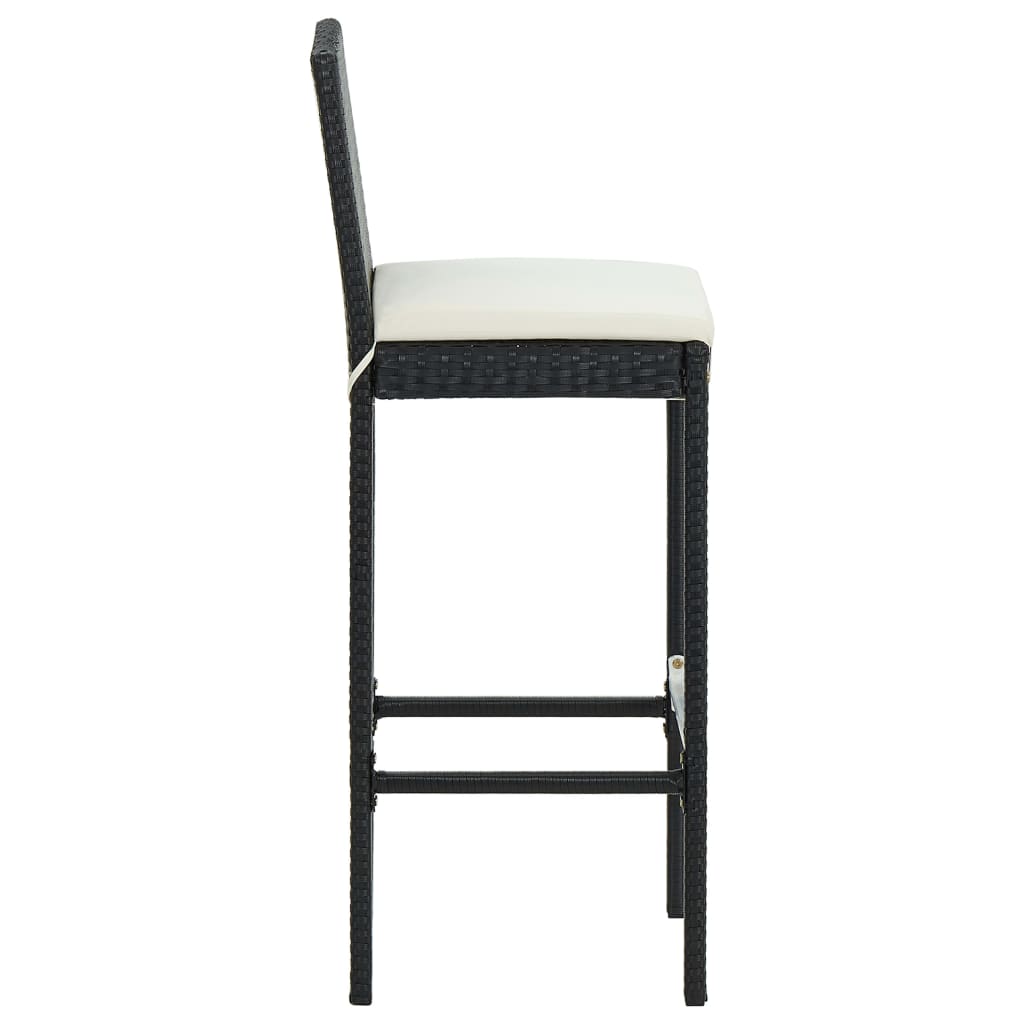 vidaXL Garten-Barhocker mit Kissen 4 Stk. Schwarz Poly Rattan
