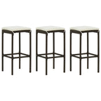 vidaXL Barhocker mit Kissen 3 Stk. Braun Poly Rattan