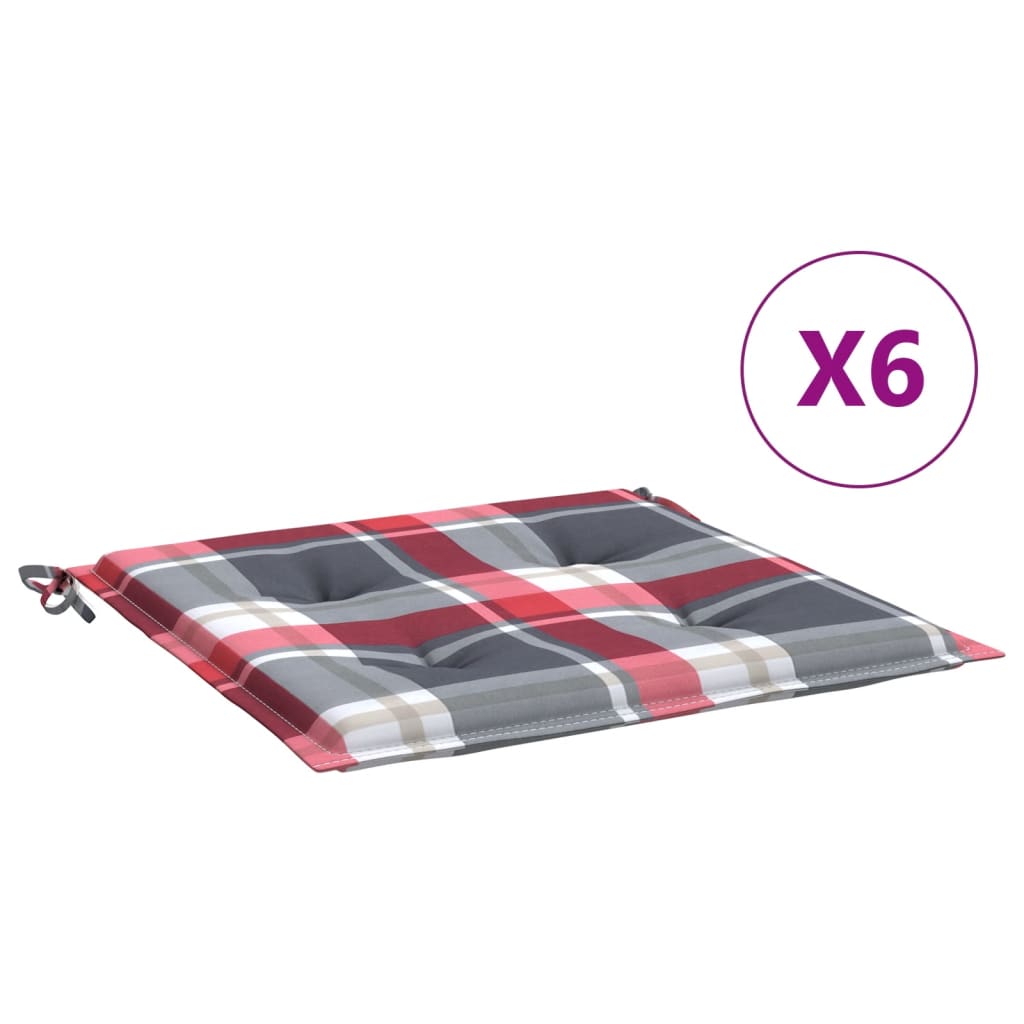 vidaXL Gartenstuhl-Kissen 6Stk. Rot Karomuster 40x40x4cm Oxford-Gewebe