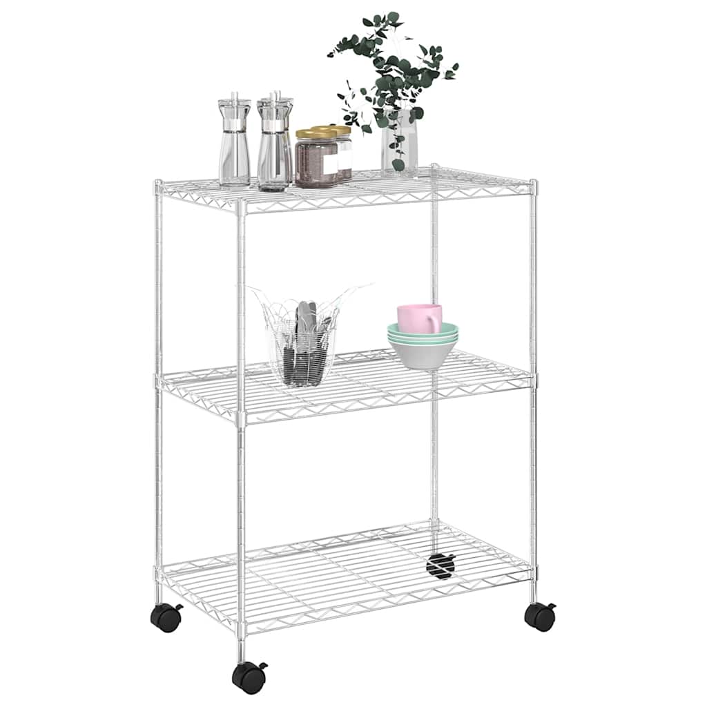 vidaXL Lagerregal mit 3 Böden und Rollen 60x35x81 cm Verchromt 150 kg
