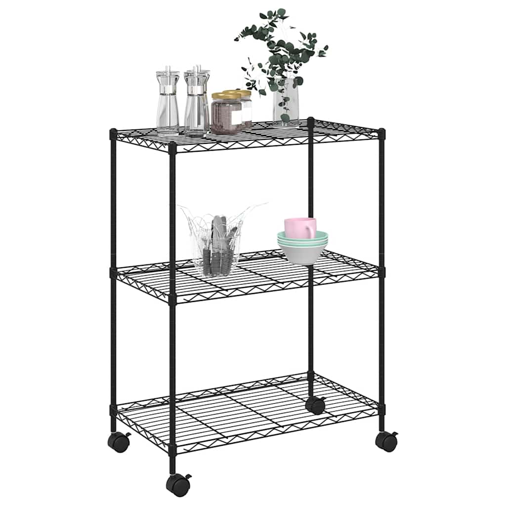 vidaXL Lagerregal mit 3 Böden und Rollen 60x35x81 cm Schwarz 150 kg