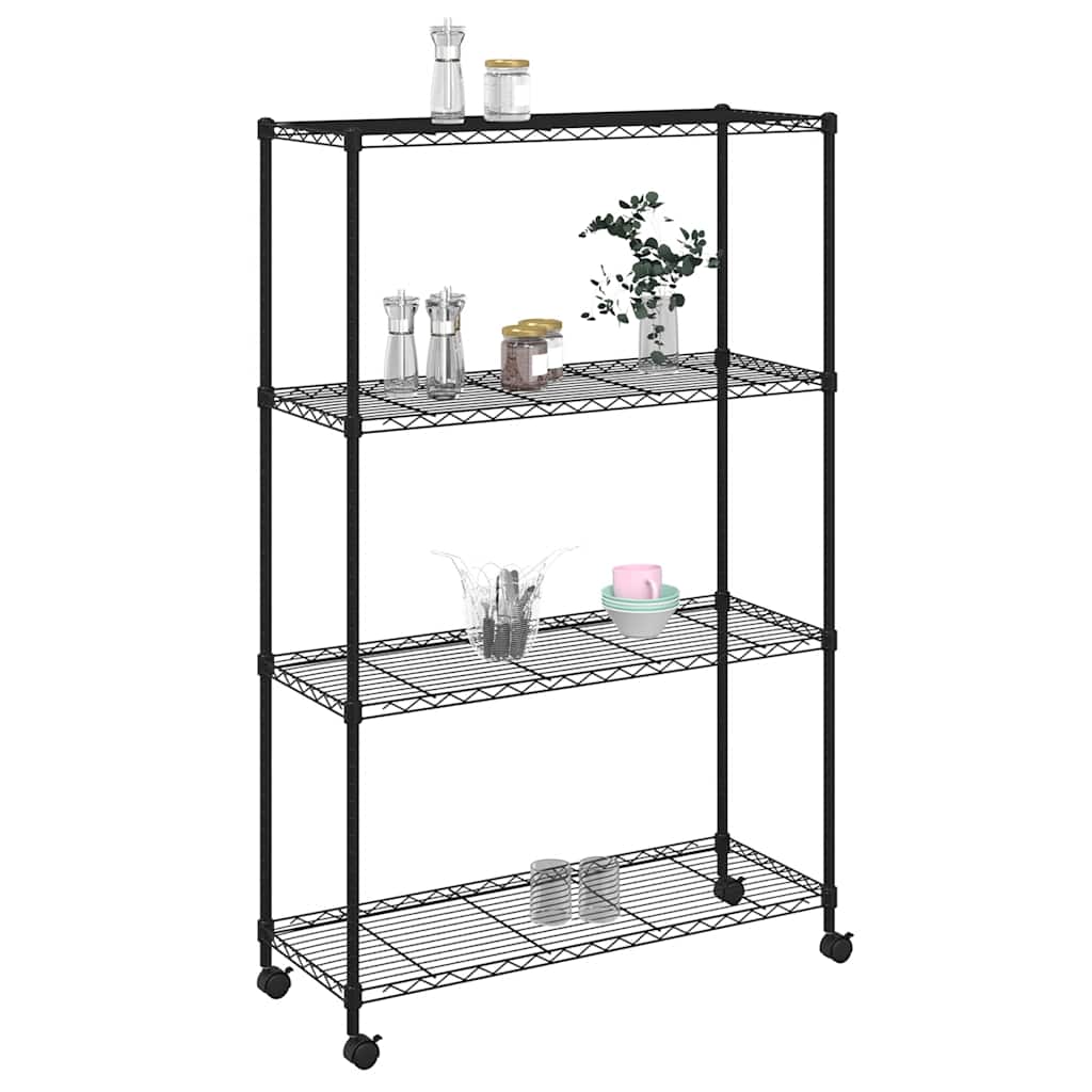 vidaXL Lagerregal mit 4 Böden und Rollen 90x35x142 cm Schwarz 200 kg