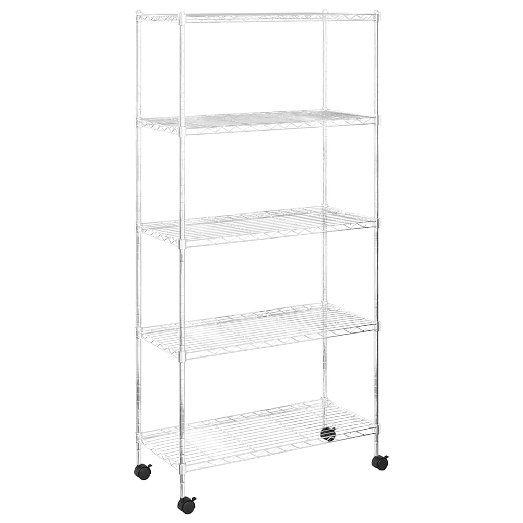vidaXL Lagerregal mit 5 Böden und Rollen 75x35x155 cm Chrom 250 kg