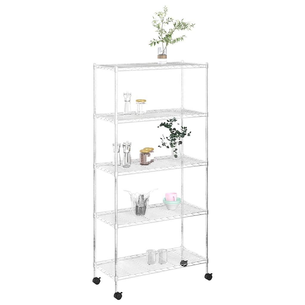 vidaXL Lagerregal mit 5 Böden und Rollen 75x35x155 cm Chrom 250 kg