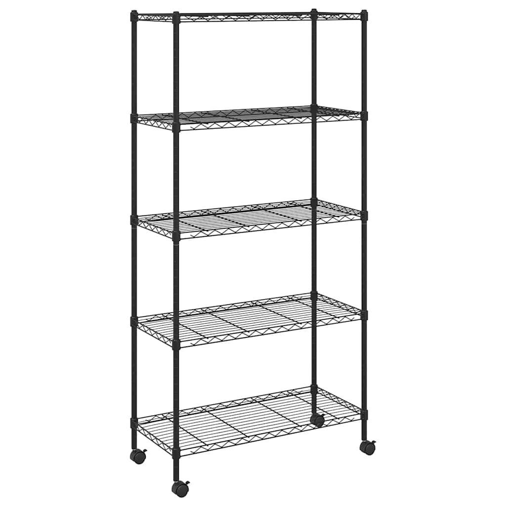 vidaXL Lagerregal mit 5 Böden und Rollen 75x35x155 cm Schwarz 250 kg