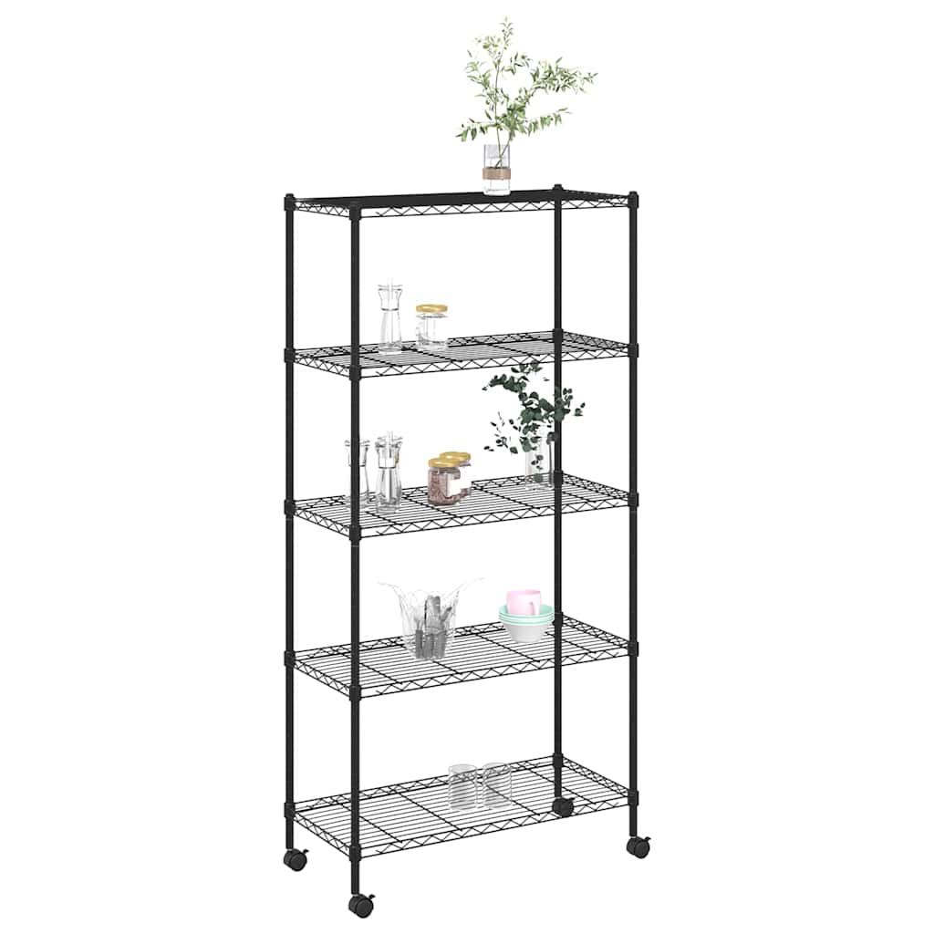 vidaXL Lagerregal mit 5 Böden und Rollen 75x35x155 cm Schwarz 250 kg